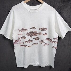 H&M White Tee with Brown & Pink Fish Graphic